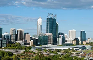 Panoramic of city with beautiful skyline of Perth from above at Kings Park in Western Panoramic of city with beautiful skyline of Perth from above at Kings Park in Western