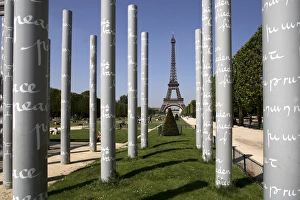 Eiffel Tower Background Prints: Park of Champ-de-Mars with Eiffel Tower in the background. Paris. France