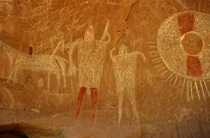 Pictograph apparently of Spanish Conquistador, horse and shield Pictograph apparently of Spanish Conquistador, horse and shield