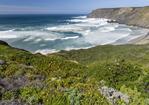 Praia da Ponta Ruiva at the Costa Vicentina. The coast of the Algarve during spring Praia da Ponta Ruiva at the Costa Vicentina. The coast of the Algarve during spring