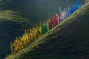 Prayer flags on hillside, Tagong, western Sichuan, China Prayer flags on hillside, Tagong, western Sichuan, China
