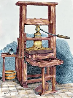 Printing press used by Benjamin Franklin (1706-1790), U.S. statesman and scientist Printing press used by Benjamin Franklin (1706-1790), U.S. statesman and scientist