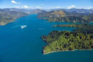 Queen Charlotte Sound, Marlborough Sounds, South Island, New Zealand - aerial Queen Charlotte Sound, Marlborough Sounds, South Island, New Zealand - aerial