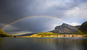 Rainbow over Swiftcurrent Lake and the Many Glacier Lodge in Glacier National Park Rainbow over Swiftcurrent Lake and the Many Glacier Lodge in Glacier National Park