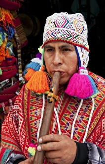 Real Shaman religious man playing music in small town of Pisaq Peru (MR) Real Shaman religious man playing music in small town of Pisaq Peru (MR)