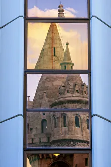 Reflection of Fisherman's Bastion next to Matyas Church, Castle Hill Reflection of Fisherman's Bastion next to Matyas Church, Castle Hill