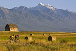Road bicyclists race down back country road in the Mission Valley of Montana (MR) Road bicyclists race down back country road in the Mission Valley of Montana (MR)