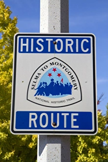 Road sign marking the Selma to Montgomery Historic Route in Selma, Alabama, USA Road sign marking the Selma to Montgomery Historic Route in Selma, Alabama, USA