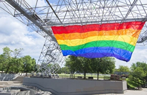 Rochester New York NY downtown city gay rainbow flag for Pride Festival Party in Rochester New York NY downtown city gay rainbow flag for Pride Festival Party in