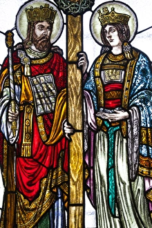 Romania, Transylvania, Targu Mures, Greco-Catholic Cathedral, stained glass window with king Romania, Transylvania, Targu Mures, Greco-Catholic Cathedral, stained glass window with king