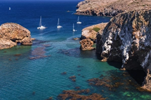 Sailboats at Scorpion Cove, Santa Cruz Island, Channel Islands National Park, California Sailboats at Scorpion Cove, Santa Cruz Island, Channel Islands National Park, California