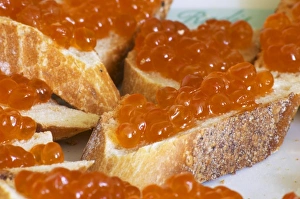 Salmon eggs on a piece of bread Caviar et Prestige Saint Sulpice et Cameyrac Salmon eggs on a piece of bread Caviar et Prestige Saint Sulpice et Cameyrac