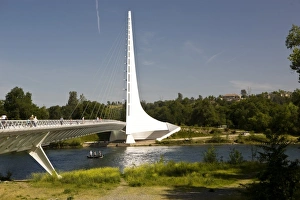 Scenic walking bridge over the Sacrament River, Redding California Scenic walking bridge over the Sacrament River, Redding California