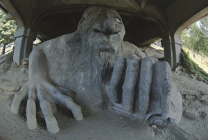 Sculpture of Fremont Troll with Volkswagen Beetle, Seattle, Washington, United States, US Sculpture of Fremont Troll with Volkswagen Beetle, Seattle, Washington, United States, US