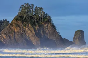 Sea stacks and waves at first light on Rialto Beach in Olympic National Park, Washington State Sea stacks and waves at first light on Rialto Beach in Olympic National Park, Washington State