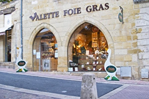 Shop sellilng local duck and goose specialities and Sign advertising Valette Foie Gras Shop sellilng local duck and goose specialities and Sign advertising Valette Foie Gras
