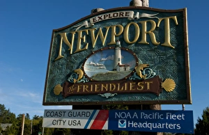 Sign welcome to Newport Oregon on Oregon Coast a sriendly place Sign welcome to Newport Oregon on Oregon Coast a sriendly place