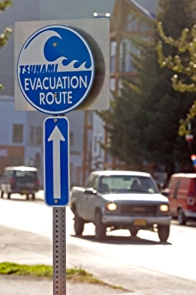 Signs are posted along the streets of Seward Alaska to warn people of possibility of tsunami Signs are posted along the streets of Seward Alaska to warn people of possibility of tsunami