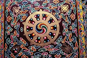 Sikkim, Gangtok. This colorful mandala appears to be lit from within, at Rumtek Monastery Sikkim, Gangtok. This colorful mandala appears to be lit from within, at Rumtek Monastery
