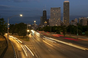 Skyline at dusk from North Avenue bridge, Lake Shore Drive Skyline at dusk from North Avenue bridge, Lake Shore Drive