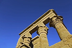 Temple Of Philae Prints: Skyward view of columns, Temple of Philae, on Agilika, an island in the Nile River