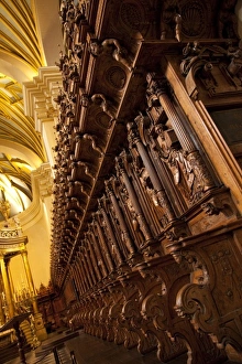 South America, Peru, Lima, Lima Historic Centre. Intricately carved wooden seating South America, Peru, Lima, Lima Historic Centre. Intricately carved wooden seating
