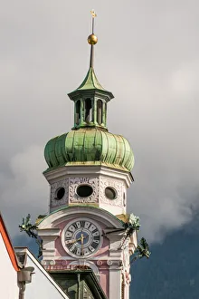 The Spitalskirche or Hospital Church of the Holy Spirit, clock tower, Old Town, Innsbruck The Spitalskirche or Hospital Church of the Holy Spirit, clock tower, Old Town, Innsbruck