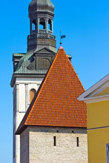 St. Mary's Cathedral spire and Maiden Tower in the old town, Tallinn, Estonia St. Mary's Cathedral spire and Maiden Tower in the old town, Tallinn, Estonia