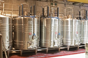 Stainless steel fermentation tanks with on top equipement for doing pigeage" Stainless steel fermentation tanks with on top equipement for doing pigeage"