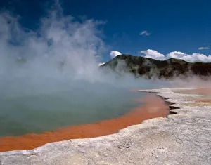 Steam rising from Champagne Pool at WAI-O-TAPU Thermal Area on the North Island of Steam rising from Champagne Pool at WAI-O-TAPU Thermal Area on the North Island of