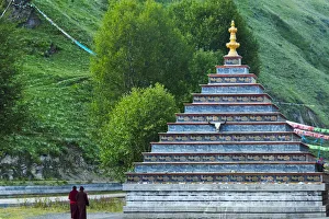 Stupa made of stone slabs printed with Buddhist scripture in Tagong Monastery, Tagong Stupa made of stone slabs printed with Buddhist scripture in Tagong Monastery, Tagong