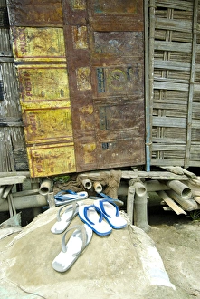Sumoimari Ghat, Majuli Island, Assam State, northeast India, door and porch of a Sumoimari Ghat, Majuli Island, Assam State, northeast India, door and porch of a