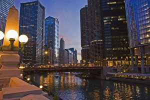 Sunset in Chicago on the Chicago River evening Sunset in Chicago on the Chicago River evening