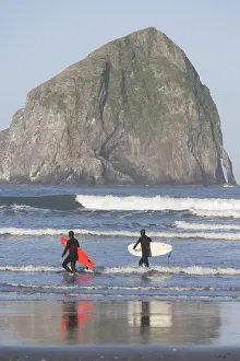 Surfers, Haystack Rock, Cape Kiwanda State Park, Oregon Coast, USA, Late Spring Surfers, Haystack Rock, Cape Kiwanda State Park, Oregon Coast, USA, Late Spring