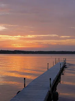 Swimming dock, Cass Lake, Minnesota at sunset Swimming dock, Cass Lake, Minnesota at sunset