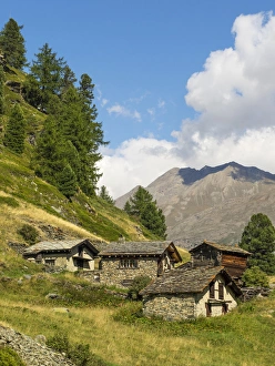 Switzerland, Zermatt, Zmutt, homes along trail Switzerland, Zermatt, Zmutt, homes along trail