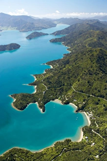 Te Mahia Bay, Kenepuru Sound, Marlborough Sounds, South Island, New Zealand - aerial Te Mahia Bay, Kenepuru Sound, Marlborough Sounds, South Island, New Zealand - aerial