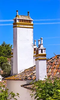 Towers Chimnies Orange Roofs Medieval Town Obidos Portugal Towers Chimnies Orange Roofs Medieval Town Obidos Portugal