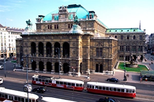 A tram outside the Vienna Opera House in Austria. austria, austrian, europe A tram outside the Vienna Opera House in Austria. austria, austrian, europe