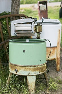 Tucumcari, New Mexico, USA. Route 66 . Antique washing machines Tucumcari, New Mexico, USA. Route 66 . Antique washing machines