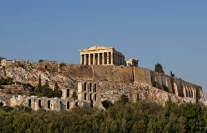 Twilight at the Acropolis ruins, Parthenon hill, downtown Athens, Greece Twilight at the Acropolis ruins, Parthenon hill, downtown Athens, Greece