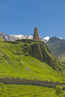 Typical stone tower and town wall of Gudauri, Georgia Typical stone tower and town wall of Gudauri, Georgia