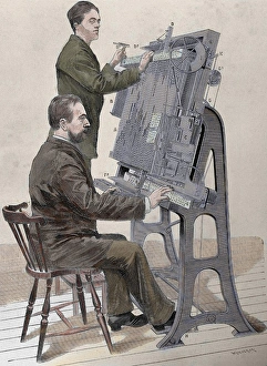 Images Dated 7th June 2011: Typographic Composing New Machine Print, 1885 Engraving