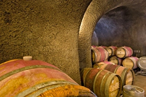 USA, California, Napa County, Napa Valley, Ruthford. Barrels in cellar at One of USA, California, Napa County, Napa Valley, Ruthford. Barrels in cellar at One of