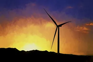 USA, California, Ocotillo Wind Energy Facility. Silhouette of wind turbine at sunset USA, California, Ocotillo Wind Energy Facility. Silhouette of wind turbine at sunset