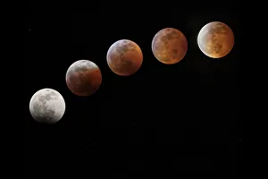 USA, Colorado. Full moon phases in total lunar eclipse. Credit as USA, Colorado. Full moon phases in total lunar eclipse. Credit as