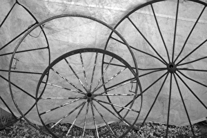 USA, Florida, Plant City, Old metal wagon wheels USA, Florida, Plant City, Old metal wagon wheels