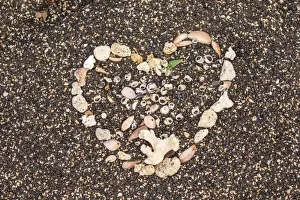 USA, Hawaii, Honokohau Bay. Beach heart made of shells USA, Hawaii, Honokohau Bay. Beach heart made of shells