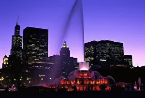 USA, IL, Chicago. Buckingham Fountain in Grant Park, Sears Tower and the skyline USA, IL, Chicago. Buckingham Fountain in Grant Park, Sears Tower and the skyline