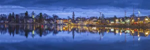 USA, Maine, Kennebunkport, village reflection, winter, dusk USA, Maine, Kennebunkport, village reflection, winter, dusk